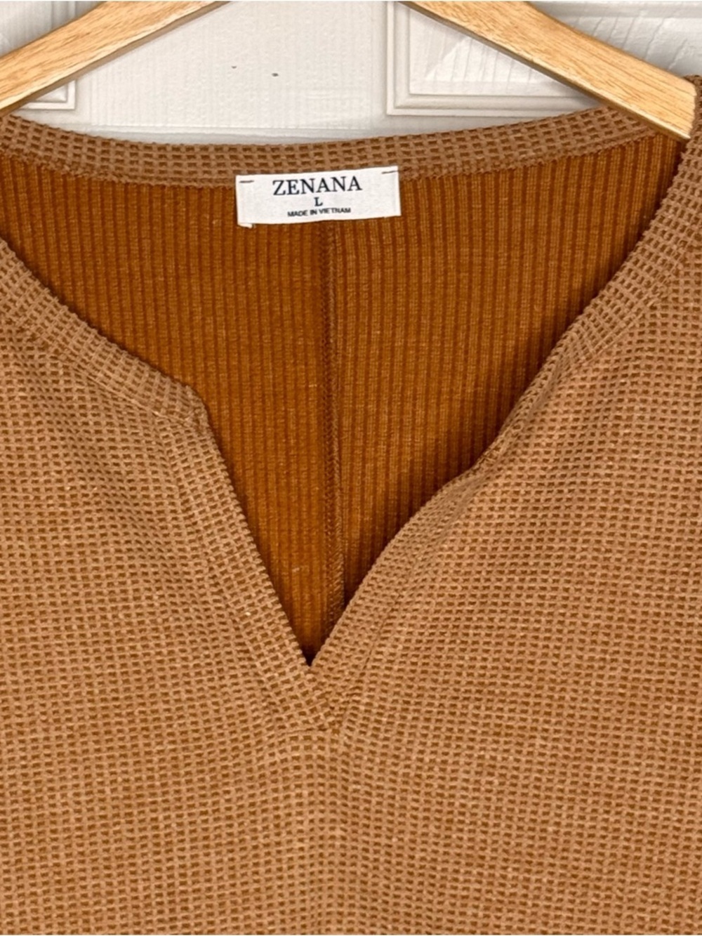 New Zenana Waffle Knit VNeck Top Camel Short Sleeve Boho Casual Boutique Sz: S-L - Picture 7 of 14